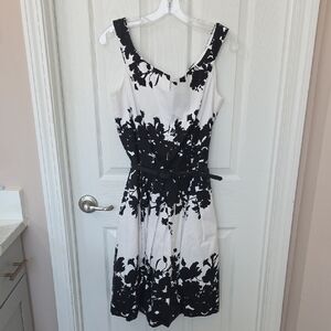 White House Black Market Monochrome Floral Midi Dress